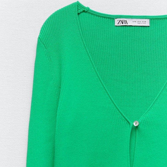 Zara 2 pieces Kelly green ribbed knit cropped top and cardigan NWT - Picture 6 of 6